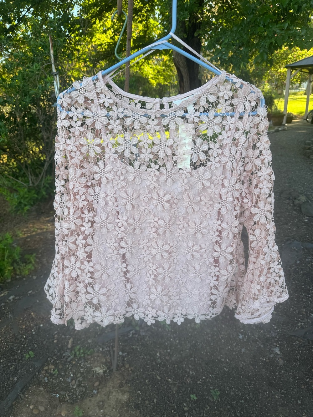 Adiva Floral Crochet Lace Blouse in Blush Pink